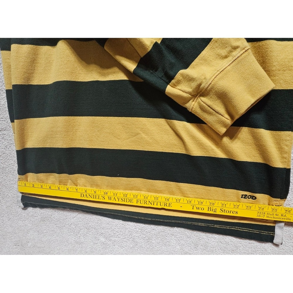 IZOD Mens Rugby Shirt XXL Long Sleeve Striped Green Yellow Cotton Heavyweight - Picture 7 of 15